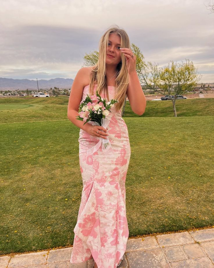 Sweet Pink Satin Print Floral Evening Dress Mermaid Prom Dress Y7828 - View 4 | VelvetHem