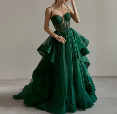 Sparkly Evening Dress Green Corset A-line Evening Gown Y6339 - View 5 | VelvetHem