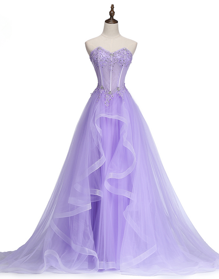 New Sweet Banquet Light Purple Lace Long Evening Dress The Bride Elegant Strapless A-line Prom Formal Party Gown Y1845 - VelvetHem