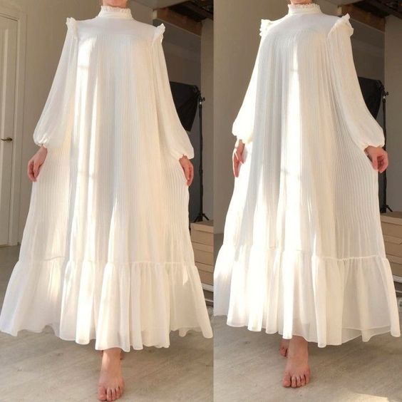 White Long Prom Dress,Muslim Dress,Maxi Dress
