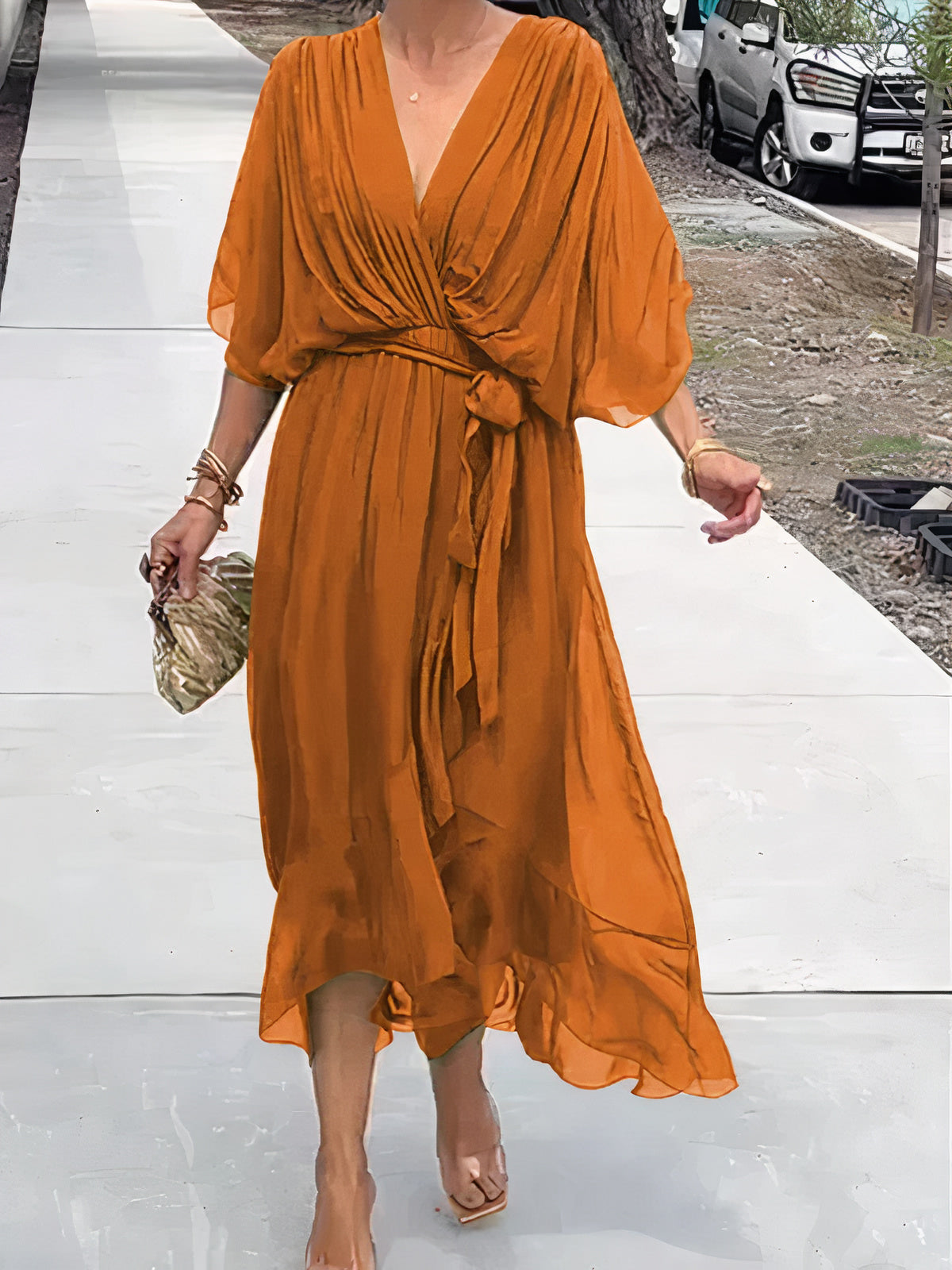 Jimena Exclusive V Neck Chiffon Dress Premium Wardrobe Essential