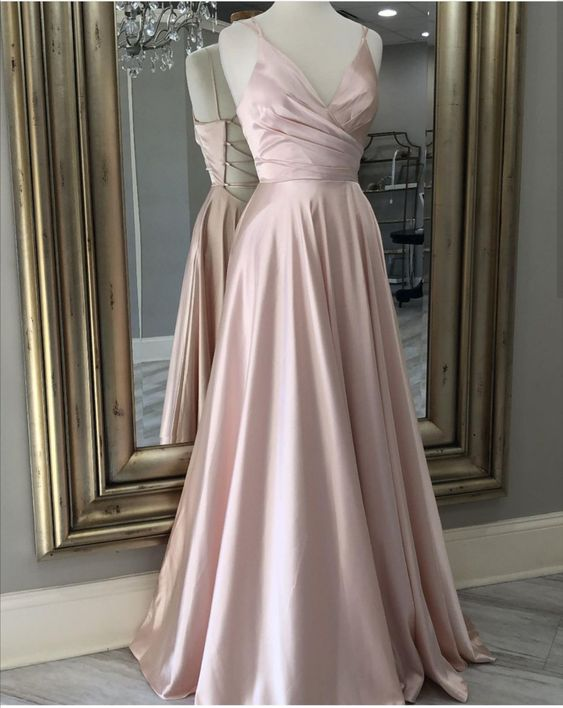 V Neck Prom Dress Long Evening Gown With Tie Back Y7014 - View 2 | VelvetHem