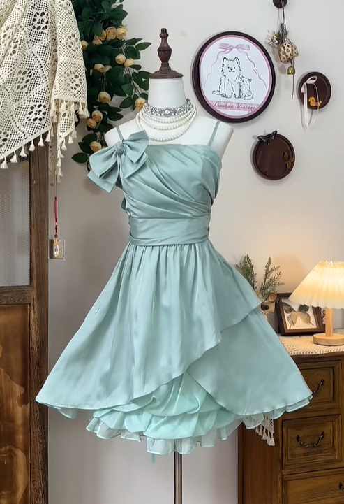 Classy Light Green Spaghetti Straps A-Line Homecoming Dress Cocktail Dress - FashionDia