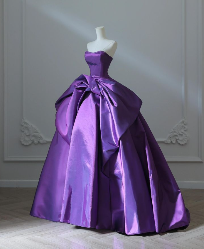 Gorgeous Satin Bow Ball Gown Purple Birthday Quinceanera Dress