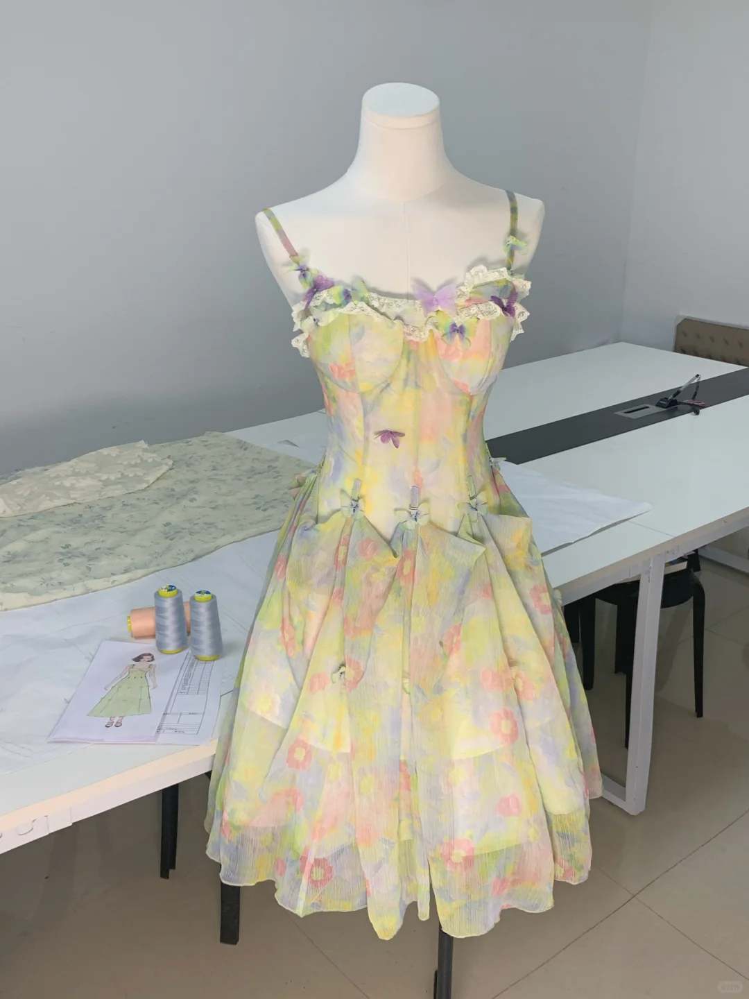Chic Spaghetti Straps Chiffon Print Floral A Line Short Prom Dress Homecoming Dress