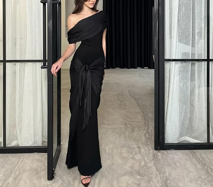 Black Off-the-Shoulder Long Mermaid Party Dress Prom Dress - View 3 | FashionDia