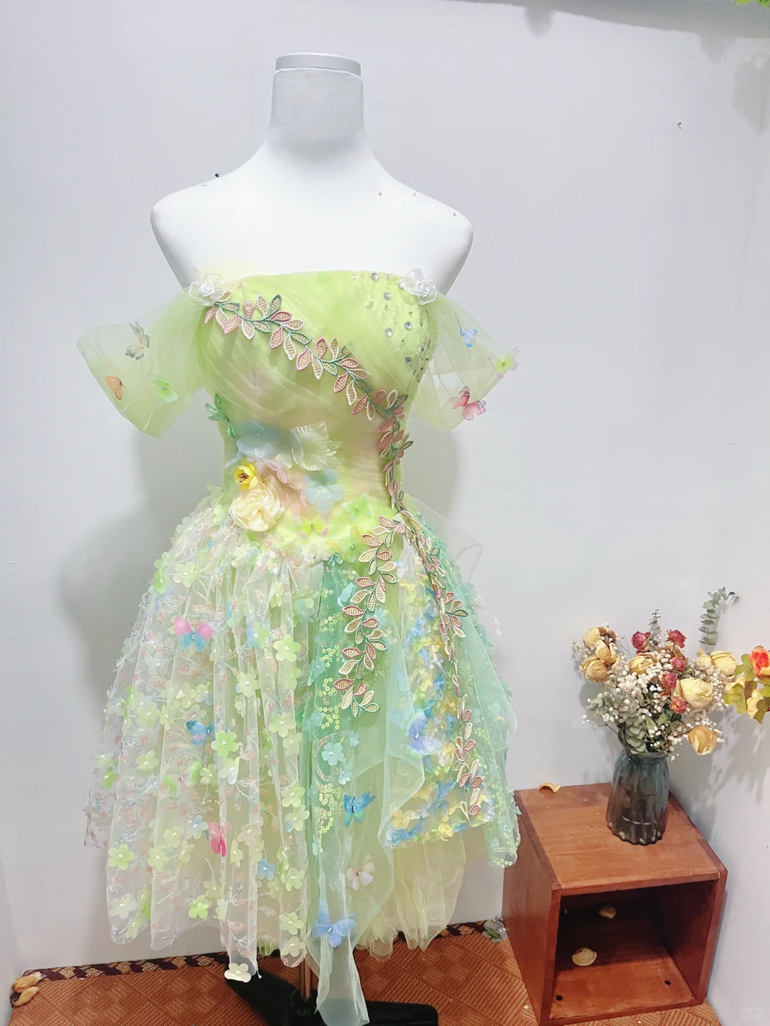 Pretty Off The Shoulder Green Tulle Appliques Short Birthday Outfits Formal Homecoming Dress