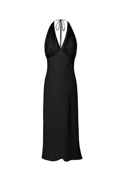 Sexy Pink V Neck Pleated Halter Party Dress Backless Prom Evening Gown