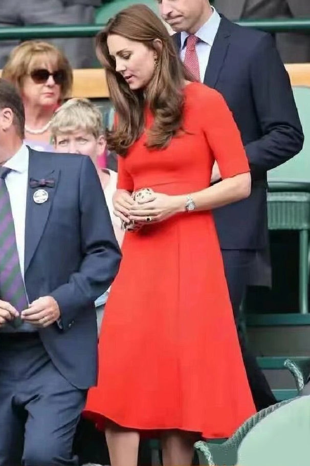 Kate Middleton Orange Red A-Line Dress - Fashionpara
