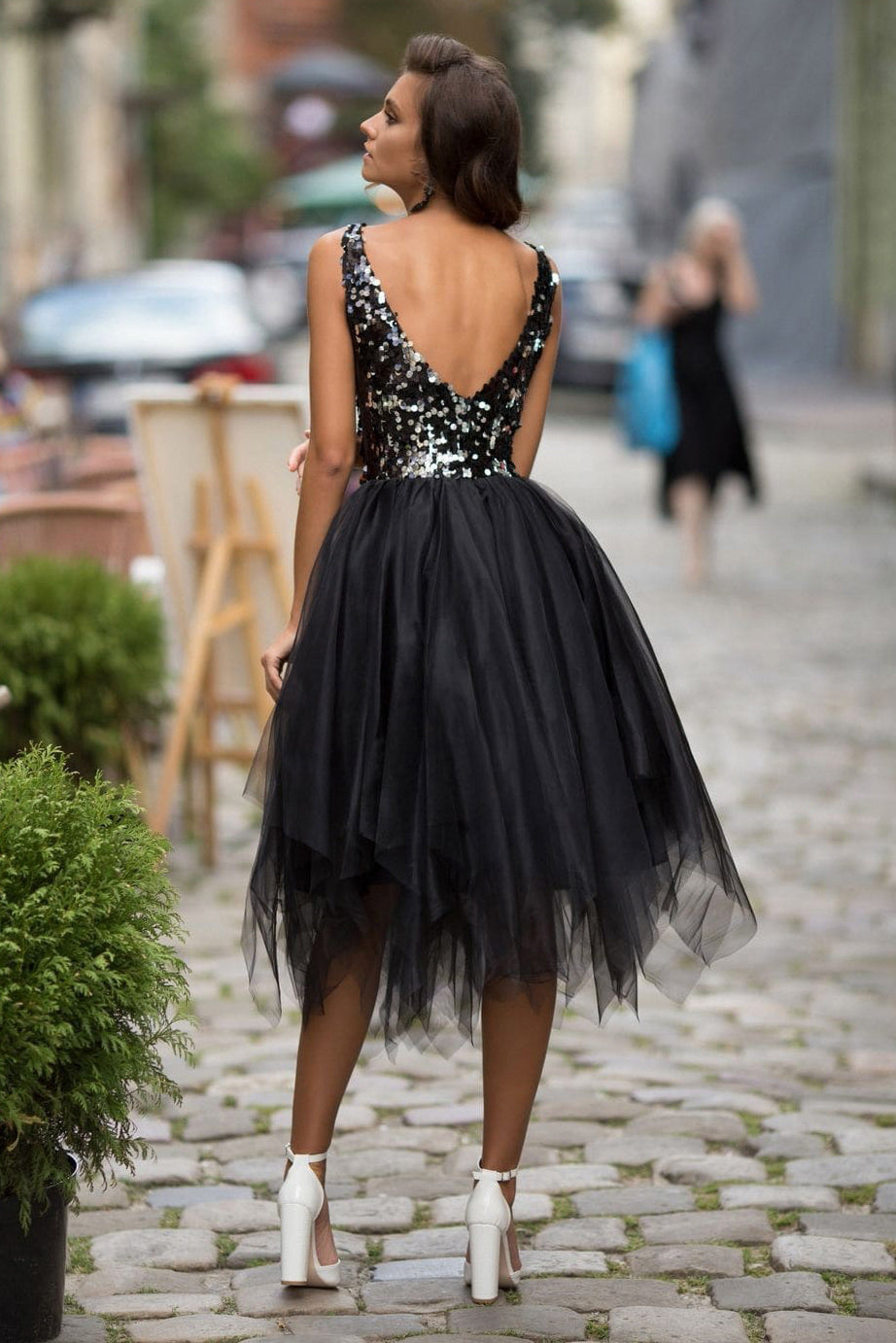 Mid Length Black Backless Party Homecoming Dress - Fashionpara