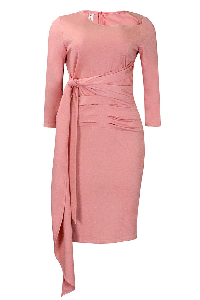 Knee Length Pink Bodycon Office Dress - Fashionpara