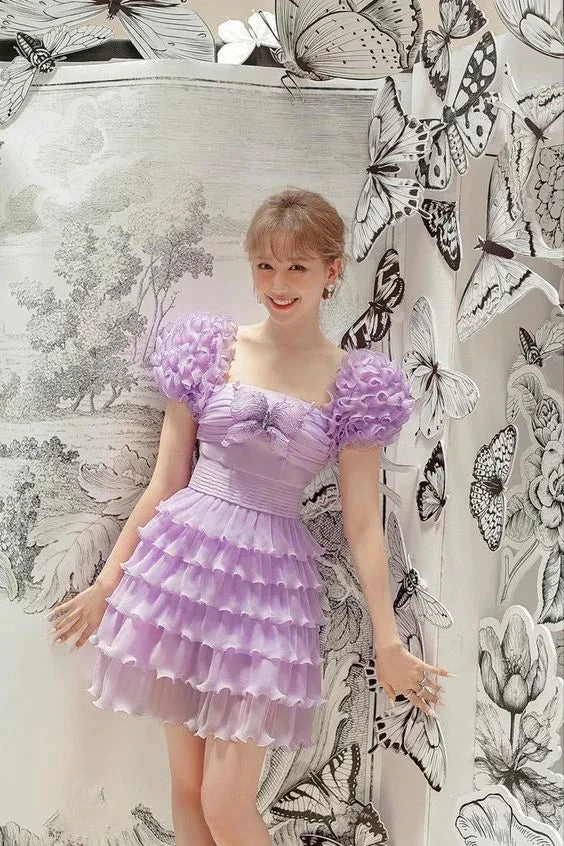 Purple A-line Tiered Homecoming Dress Birthday Party Dress Y2690 by simplepromdress