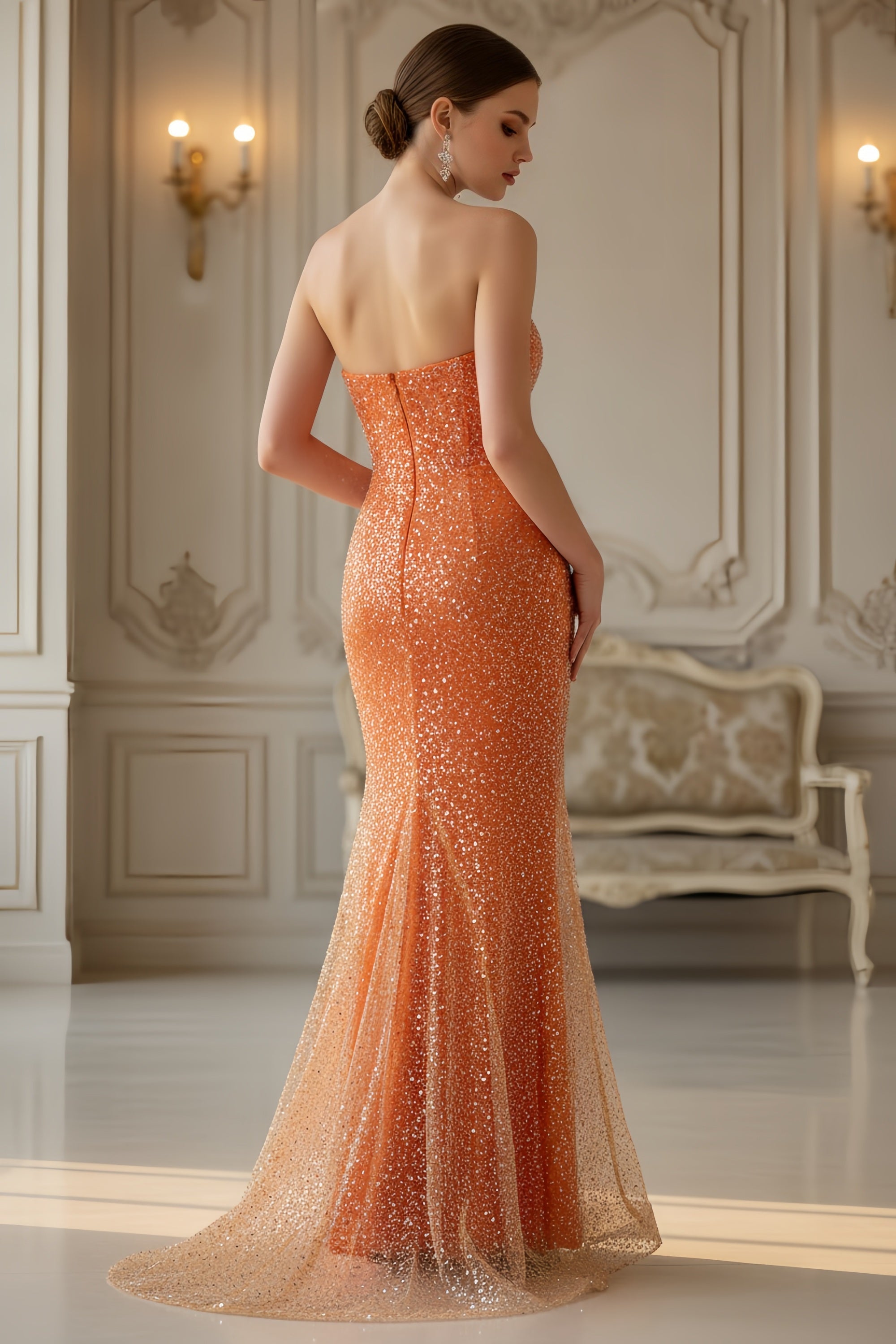 Sequin Mermaid Evening Gown with Side Cutouts and Jewel Neckline