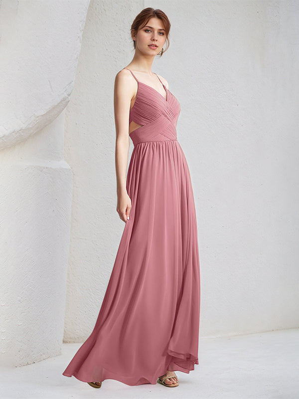 Desert Rose A Line Chiffon Spaghetti Straps Sleeveless Floor Length Bridesmaid Dresses