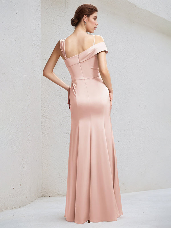 Pearl Pink Trumpet/Mermaid Satin Spaghetti Straps Sleeveless Floor Length Bridesmaid Dresses