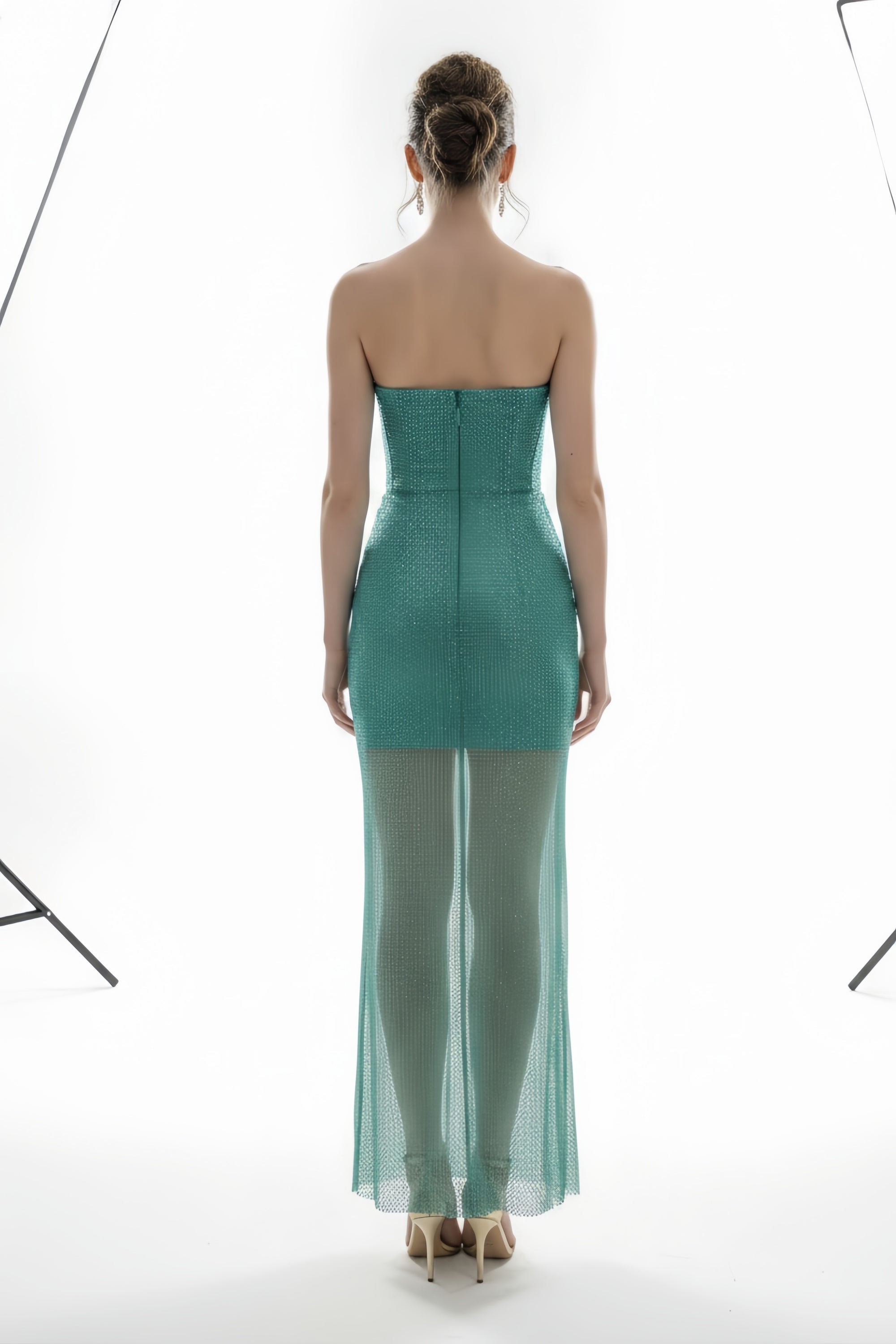 Spaghetti Strap Corset Mini Dress with Sheer Overlay and Slit