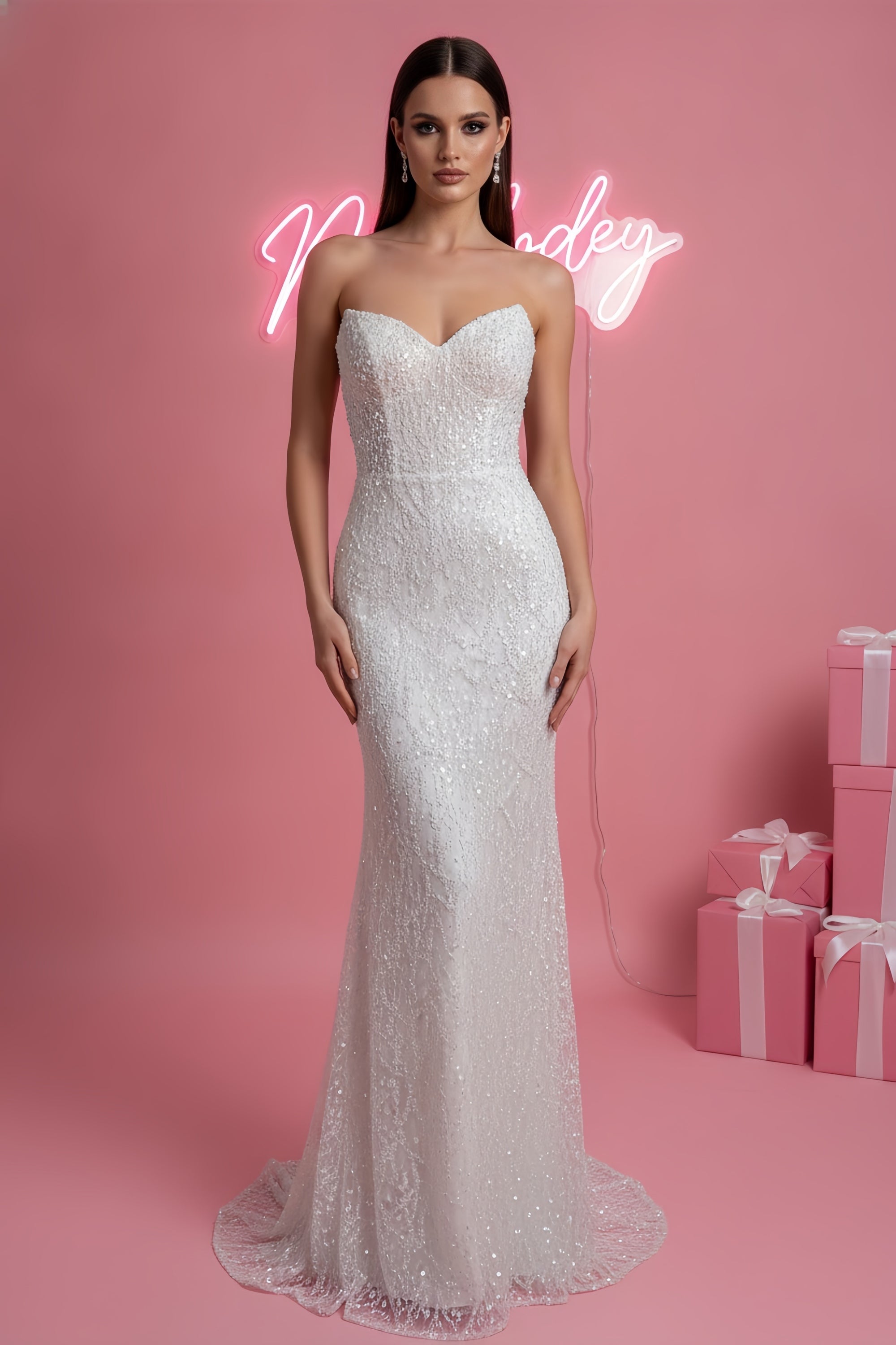 Strapless Embellished Sweetheart Neckline Floor-Length Gown