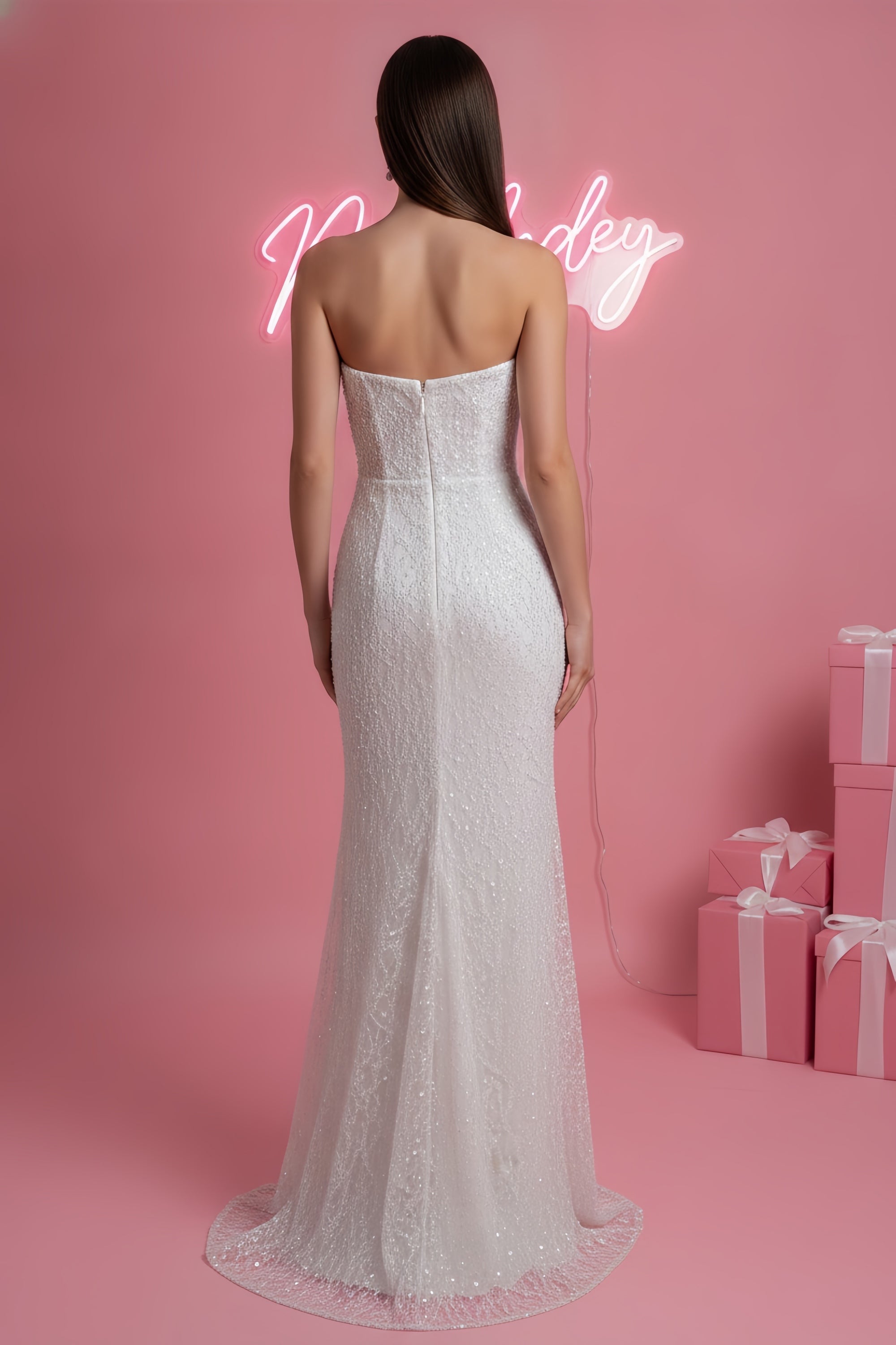 Strapless Embellished Sweetheart Neckline Floor-Length Gown