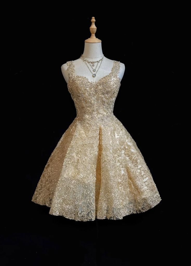 Gorgeous Sweetheart Neck Gold Lace Short Party Dress Formal 8th Grade Homecoming Dress Homecoming Outfits