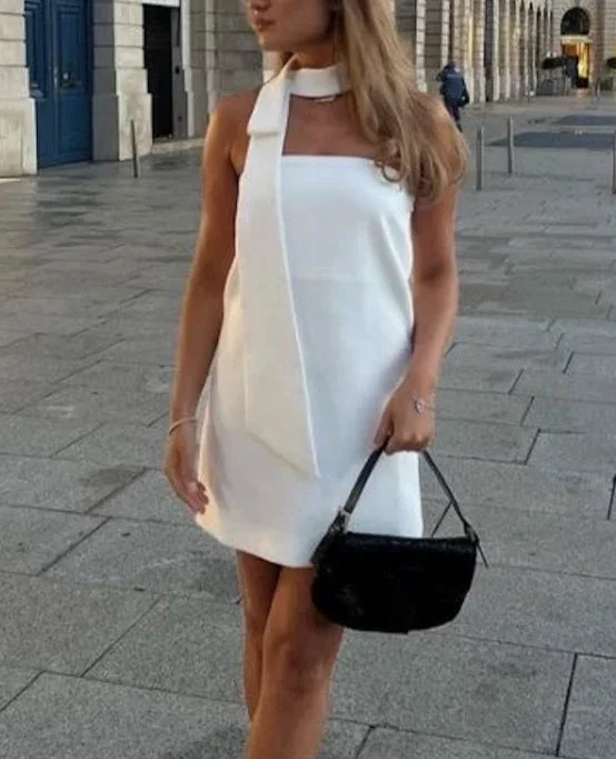 Women's White Strapless Mini Dress White Short Homecoming Dress (ZD12312)