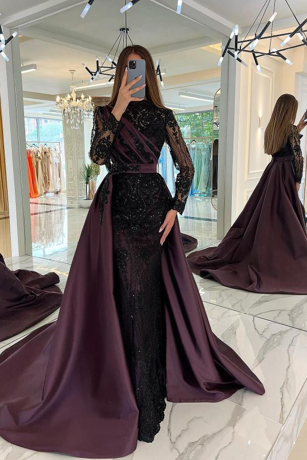 luxury lace embroidered prom dress sexy evening dresses with detachable tail Y4998 - VelvetHem