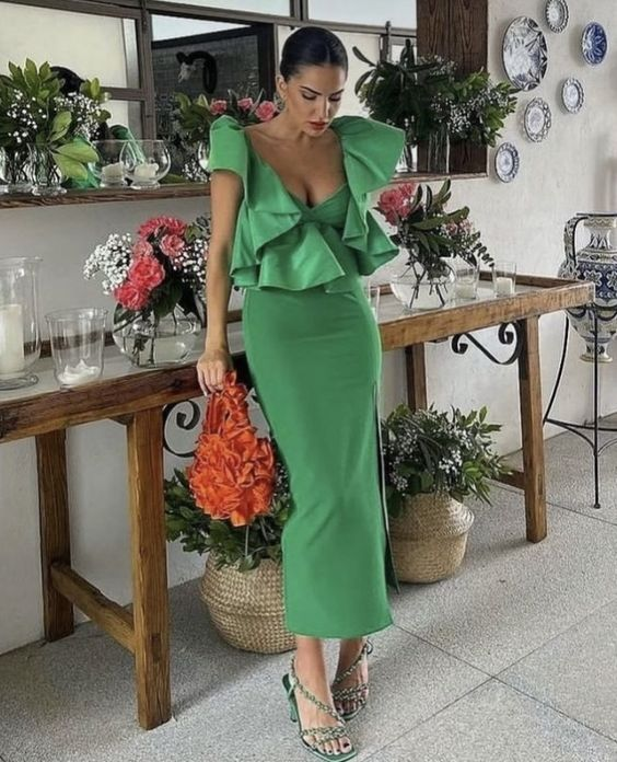 Elegant Green Sheath Prom Dress,Green Wedding Guest Outfit