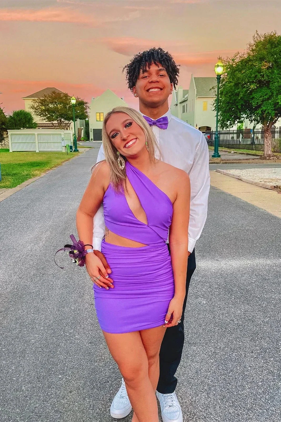 Purple One Shoulder Tight Mini Homecoming Dress Y2814 by simplepromdress