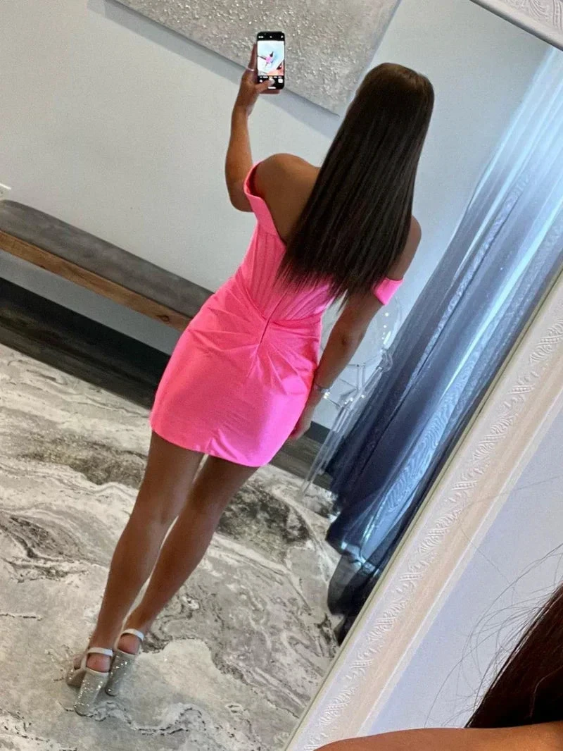 Sheath Off the Shoulder Short Satin Homecoming Dress (ZD11798)