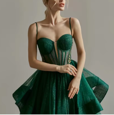 Sparkly Evening Dress Green Corset A-line Evening Gown Y6339 - View 7 | VelvetHem