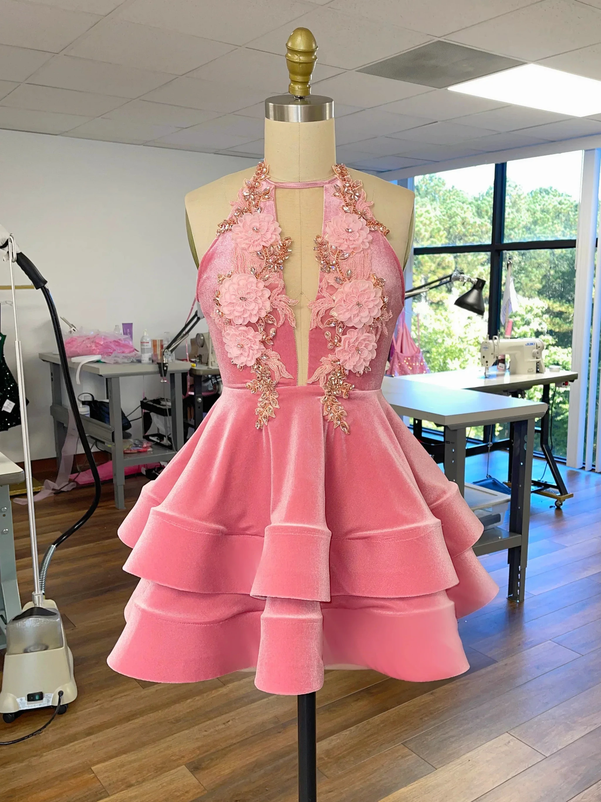 Cute A-line Pink Homecoming Dress Halter Neckline Pink Party Dress Y2153 by simplepromdress