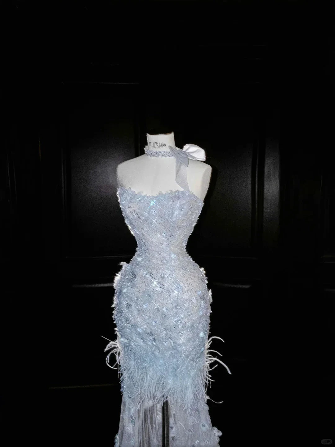 Dream Blue Tulle Beaded Appliques Long Prom Dress,Slit Mermaid Evening Dress Wedding Dress (ZD13766)