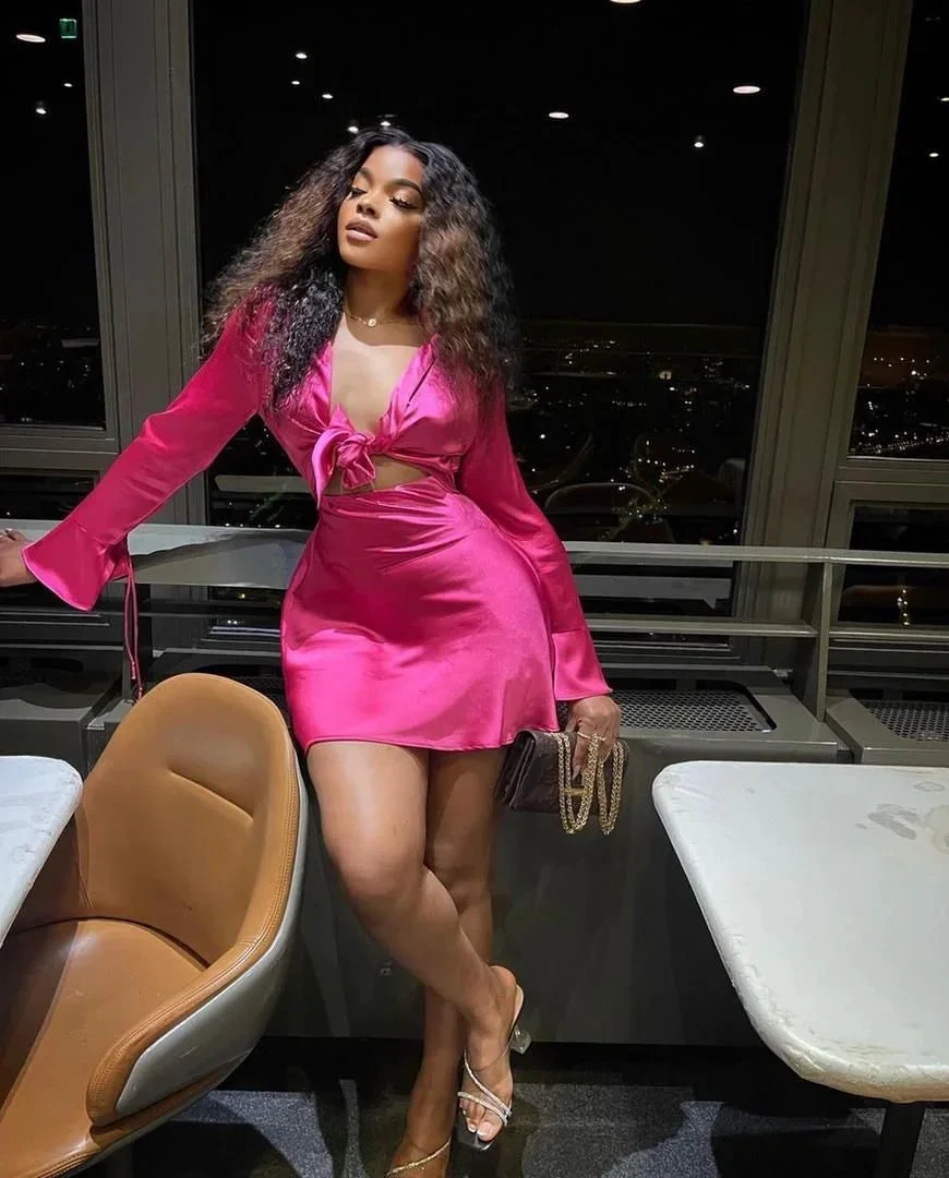Chic Hot Pink Homecoming Dress with Long Sleeves Hot Pink Cocktail Dress (ZD12732)