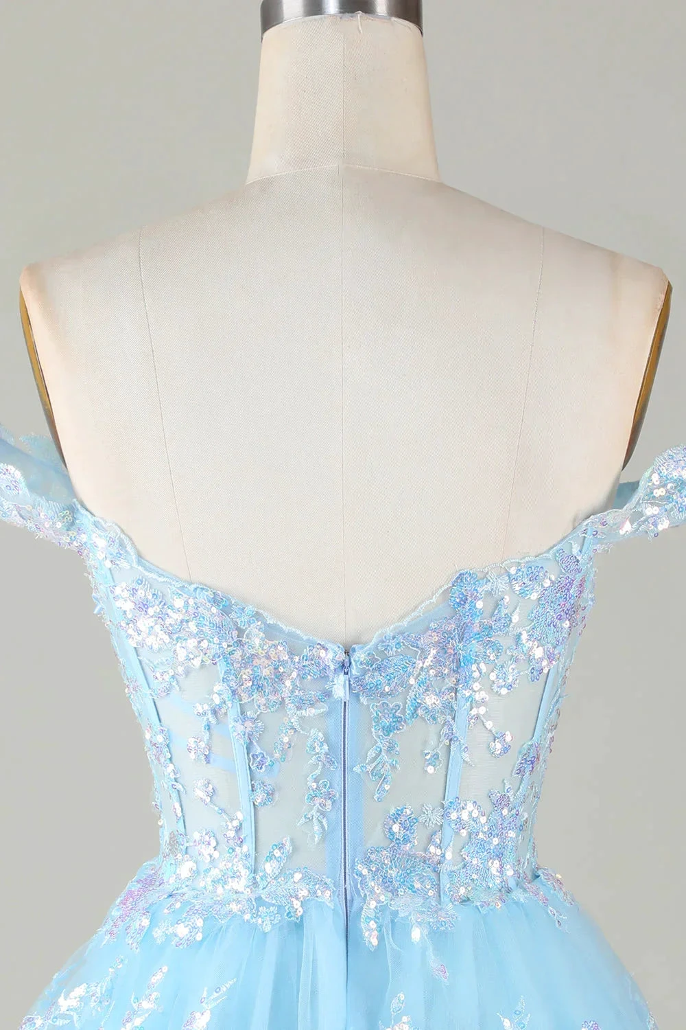 Sparkly Blue Corset Tiered Lace A-Line Short Homecoming Dress (ZD12694)