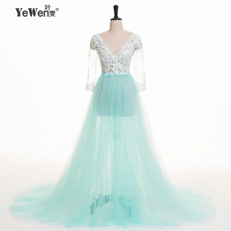 Lace Maternity Dress PhotoShoot Long Pregnancy Shoot Dresses Elegence Maxi Gown Baby Shower - View 2 | VelvetHem