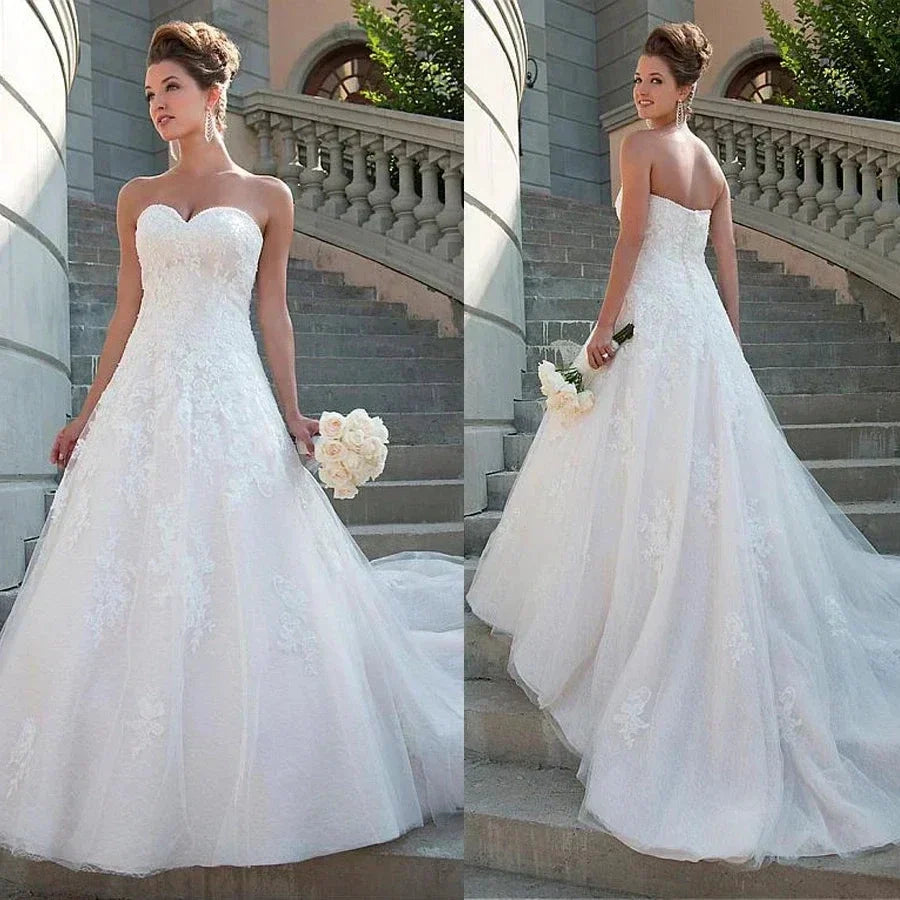 Lace Sweetheart Neckline A-line Wedding Dress Strapless Crystals Bridal Gowns robe de mariee princesse de luxe by payinti