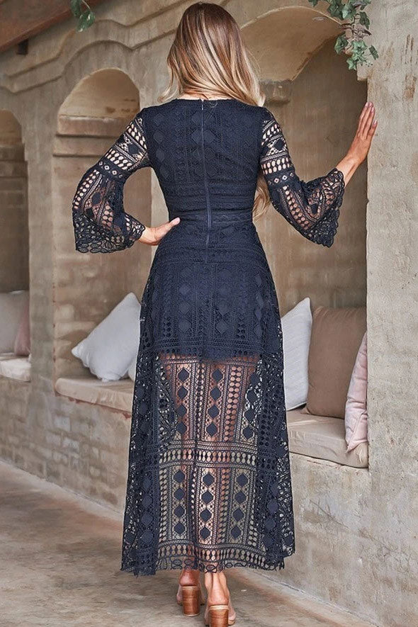 Lace Cutout High Low Tie Front Prom Dress - Fashionpara