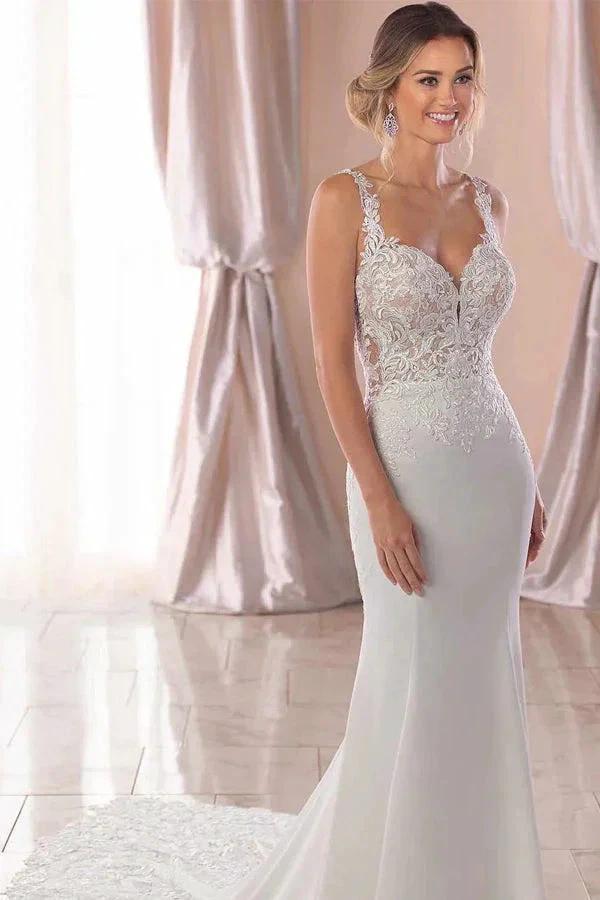 Lace Straps Court Train Mermaid Ivory Wedding Dress WD709 by pgmdress