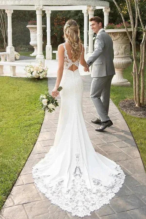 Lace Straps Court Train Mermaid Ivory Wedding Dress (ZD16116)