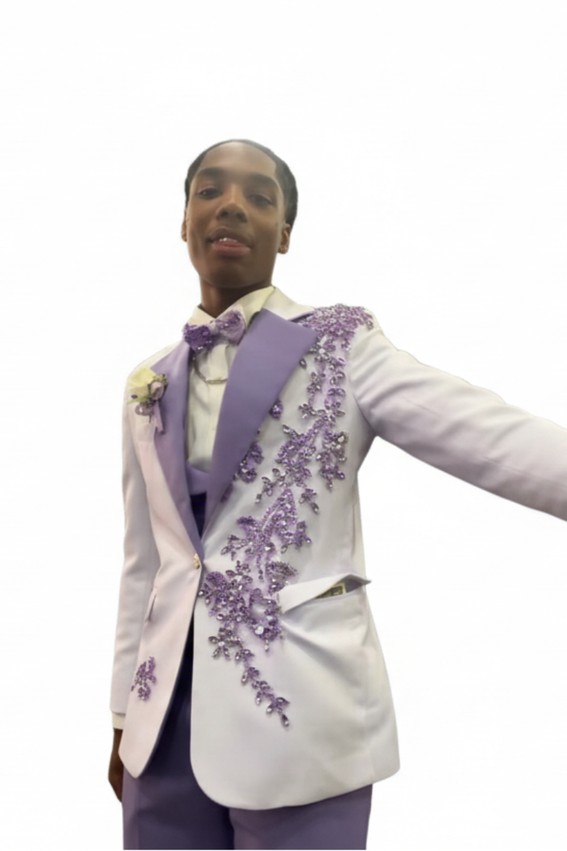 Latest White Purple One Button Prom Men Suit Notch Label With Gem