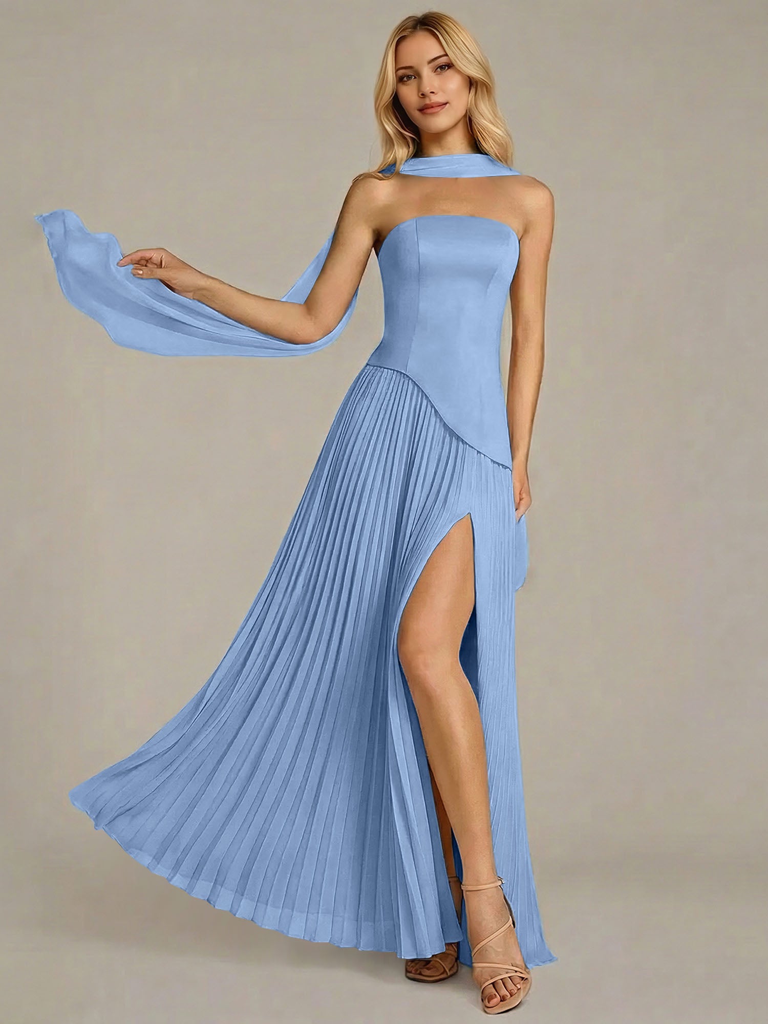 Navy A Line Satin Off The Shoulder Sleeveless Floor Length Dress