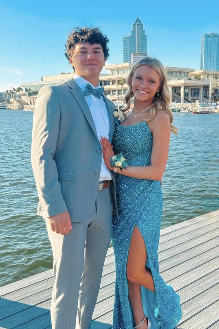Lavender Prom Dress Mermaid Strapless Long Formal Dress With Slit