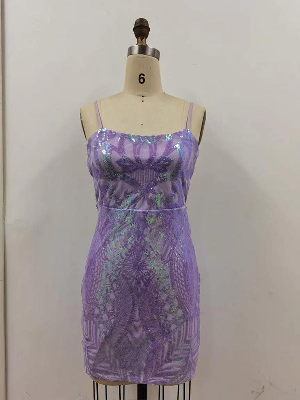 Sequin Spaghetti Straps Bodycon Homecoming Dress