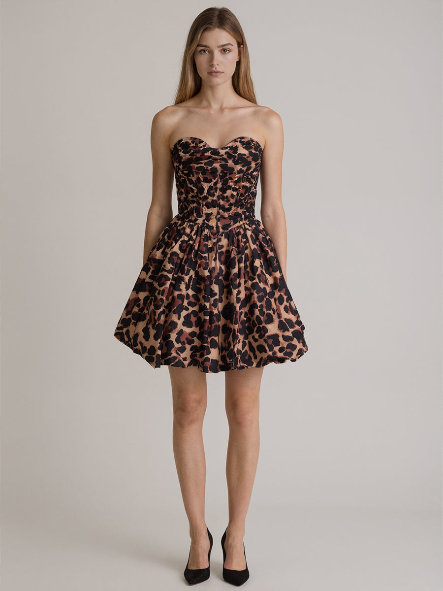 Leopard Print Strapless Sweetheart Corset Short Homecoming Dress - FashionDia