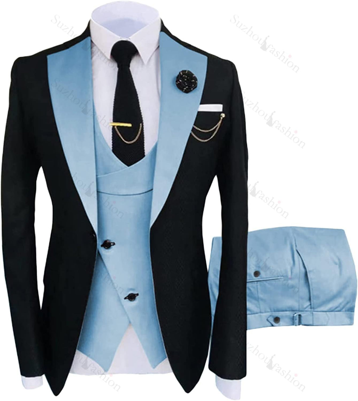 Light Blue Three Piece Shawl Lapel Prom Suit