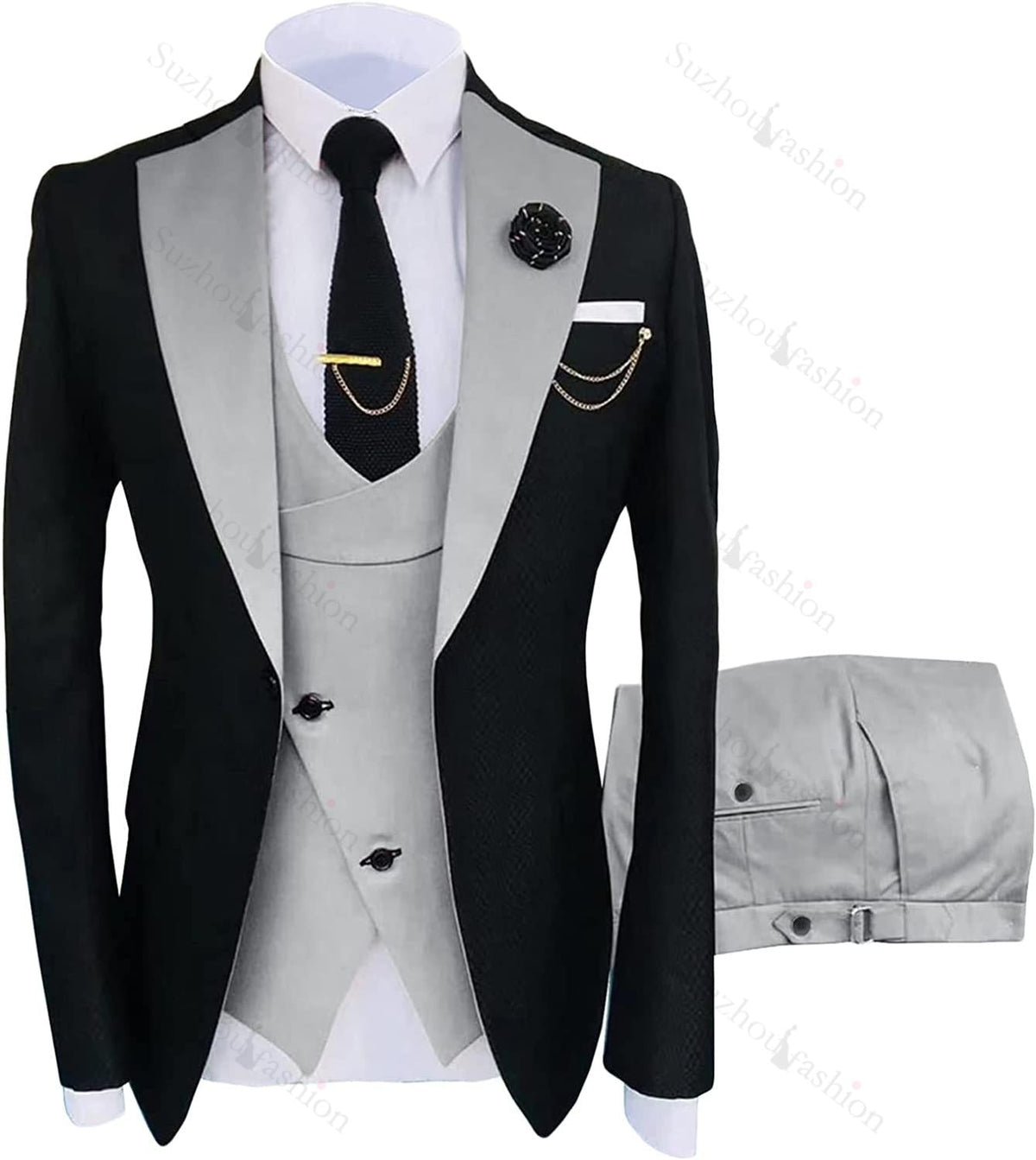 Light Gray Three Piece Shawl Lapel Prom Suit