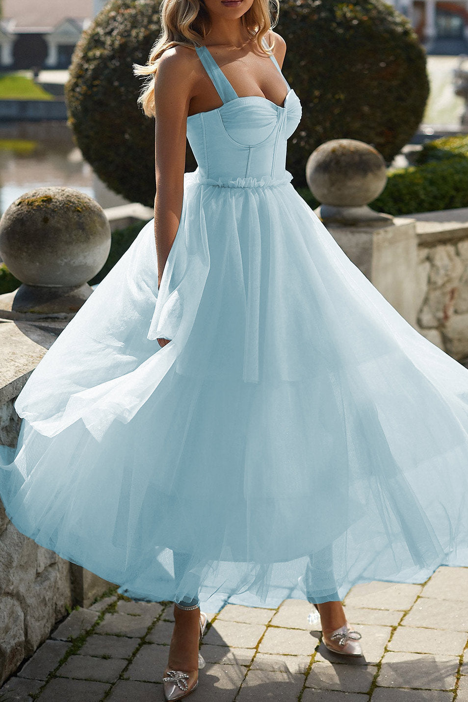 Light Sky Blue A-Line Prom Dress - Fashionpara