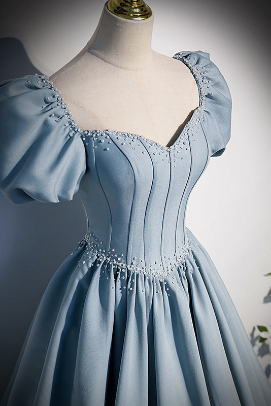 Light Sky Blue Beaded A-Line Prom Dress - Fashionpara