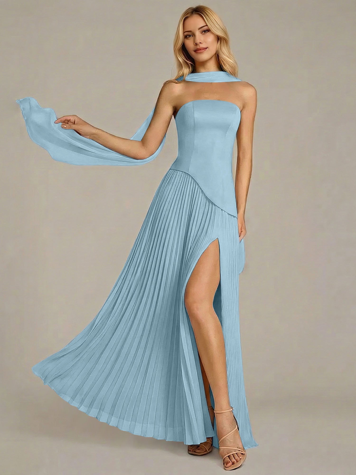 Navy A Line Satin Off The Shoulder Sleeveless Floor Length Dress