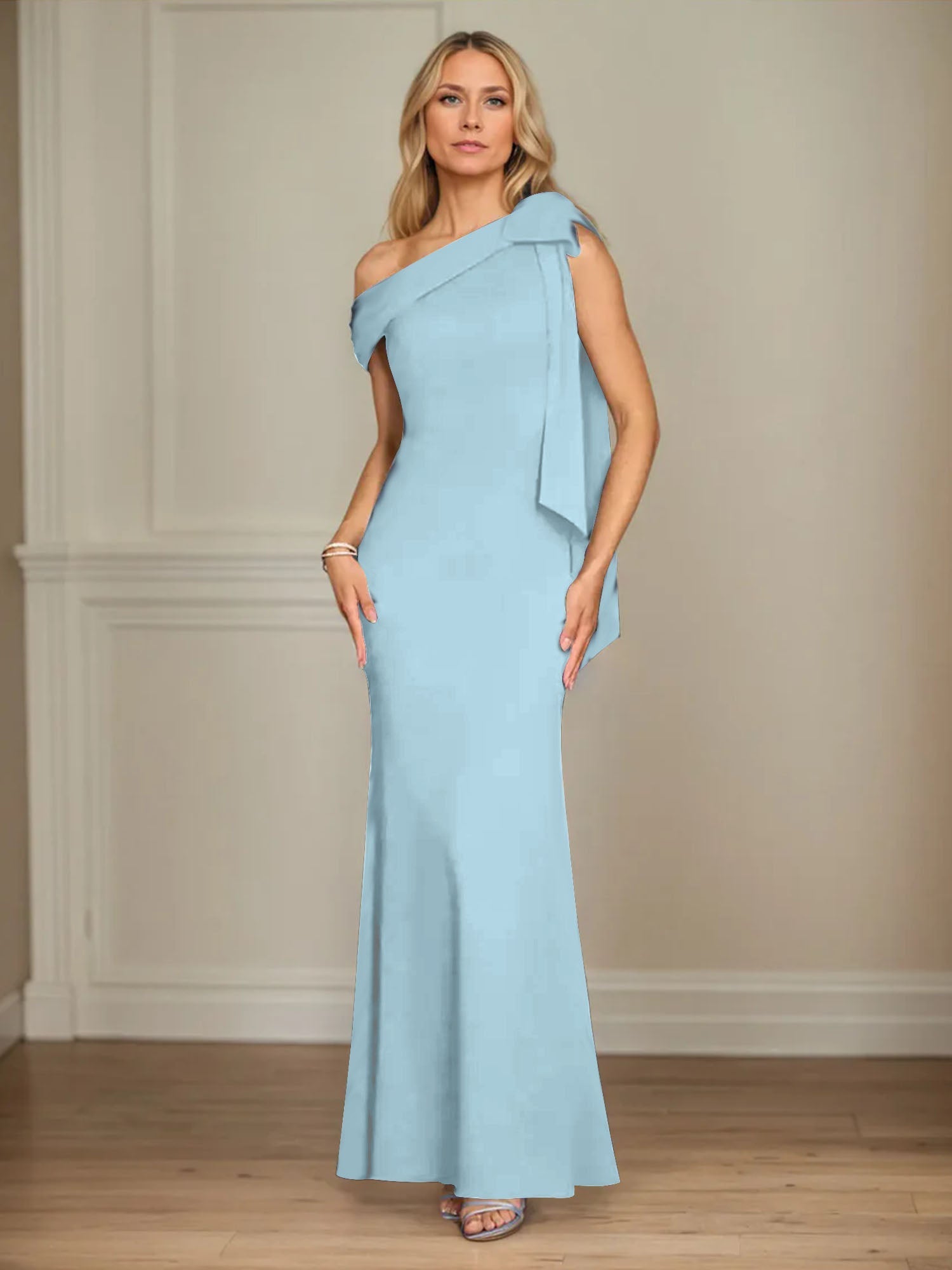 Trumpet/Mermaid One Shoulder Sleeveless Stretch Crepe Mother of the Bride Dress With Bow