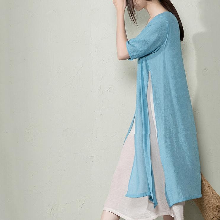 Light blue layered summer dress long cotton maxi dresses plus size